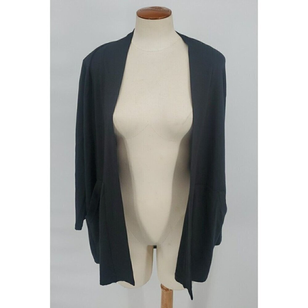 Eileen Fisher Black 92% Tensel Open Cardigan Jacket Pockets Size S/P